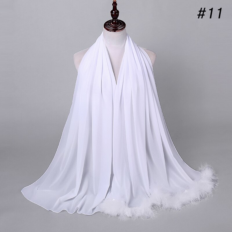 Veren chiffon sjaal hijab dons bubbelsjaal luxe populaire kwastjessjaals sjaal moslim sjaal 170 x 75cm: Kleur 11