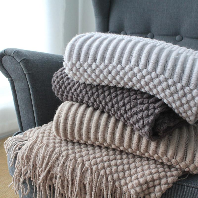 Couvre-lit tricoté en tricot à bulles | Couverture de canapé de lit de 34, couvre-lit de l'europe solide, pour lits de voyage, de télévision, sieste en voiture