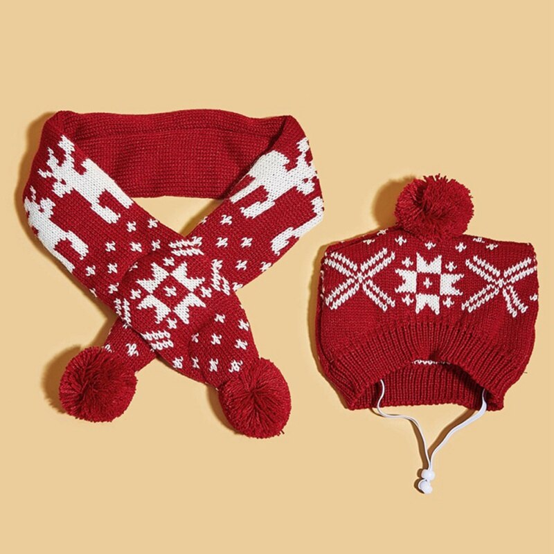 Conjunto de gorro y bufanda de punto para mascota, traje de invierno cálido para cachorro, Chihuahua, accesorios de Navidad: M / B