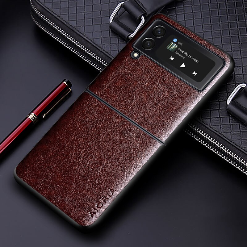 Luxe Pu Leather Case Voor Samsung Galaxy Z Flip3 5G Met Business Effen Kleur Telefoon Cover Voor Samsung Z Flip 3 5G Case: Coffee