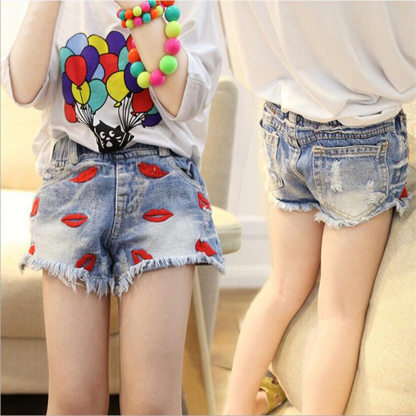 Nuovo Pannello Esterno Del Bambino Pant Red Lip Modello Stampato Denim Jean Shorts Fiammifero Di Modo di Autunno della Molla Del Bambino Infante Shorts Del Capretto vestiti