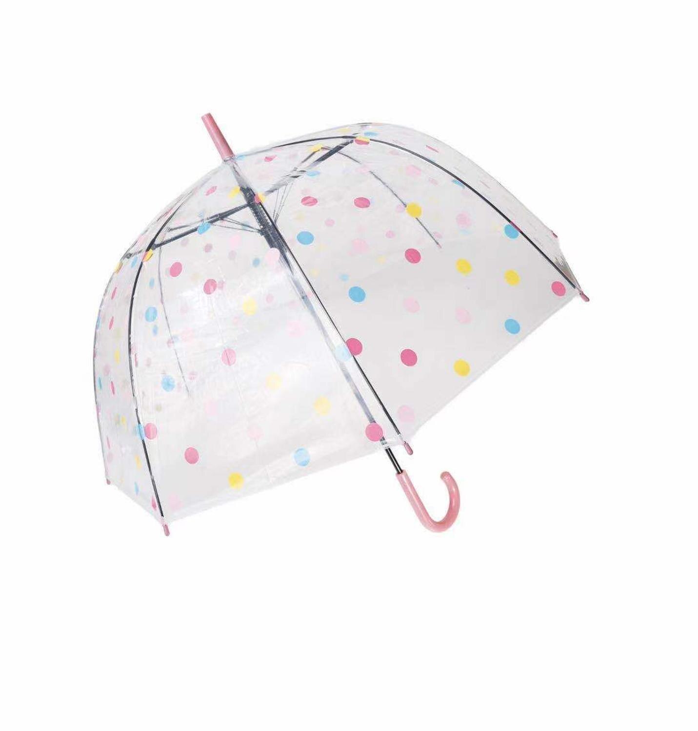 PARAGUAS TRANSPARENTE EN FORMA DE SETA LUNARES COLORIDOS PARA MUEJR,NIÑA: Rosa