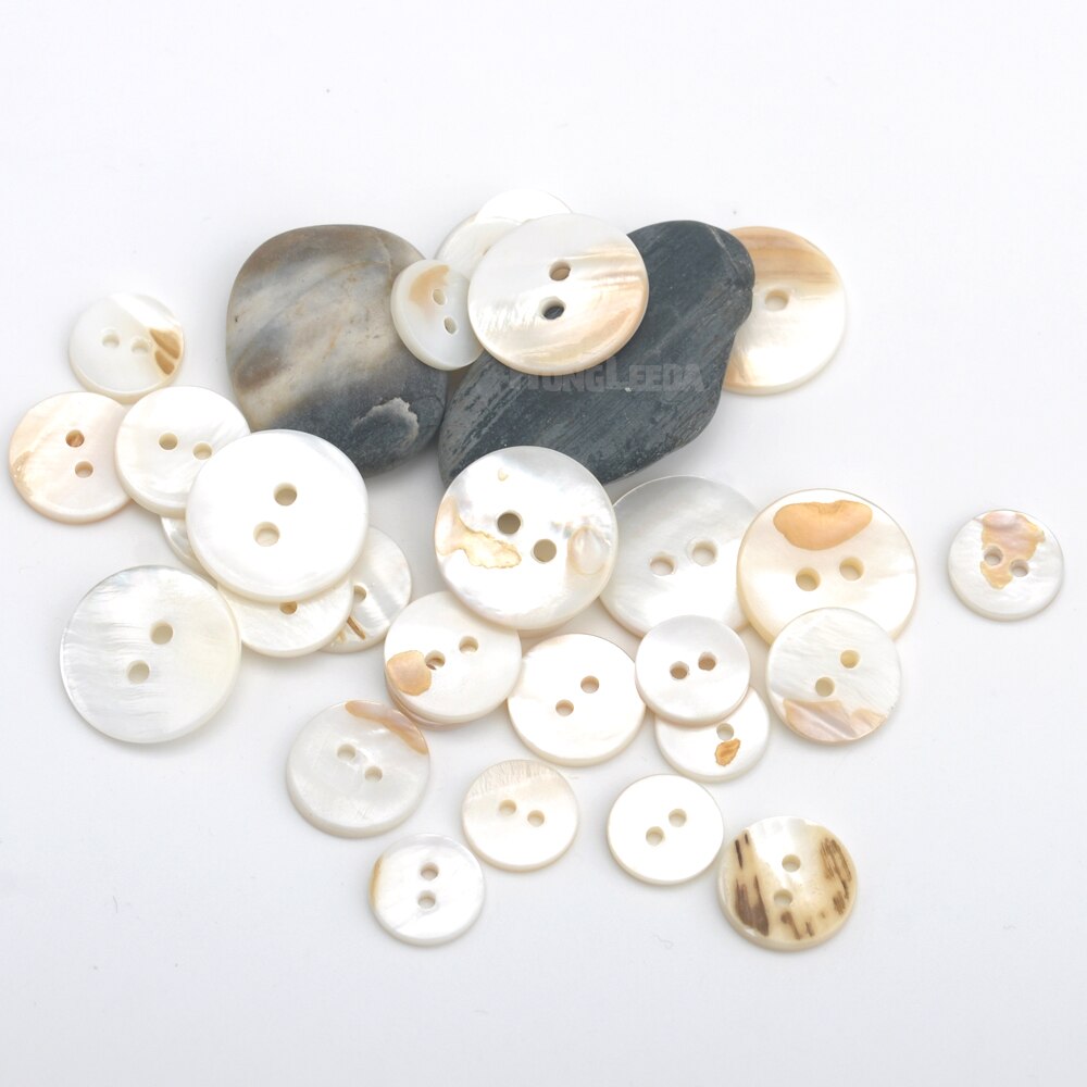 100pcs/lot real Natural shell buttons 12.5mm/15mm/20mm 2-hole flat mother of pearl buttons thick button SHELL006