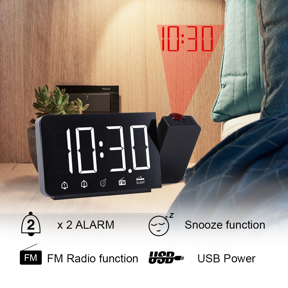 Projectie Wekker Digitale Datum Snooze Functie Backlight Draaibare Wake Up Projector Led Klok Met Tijd Projectie