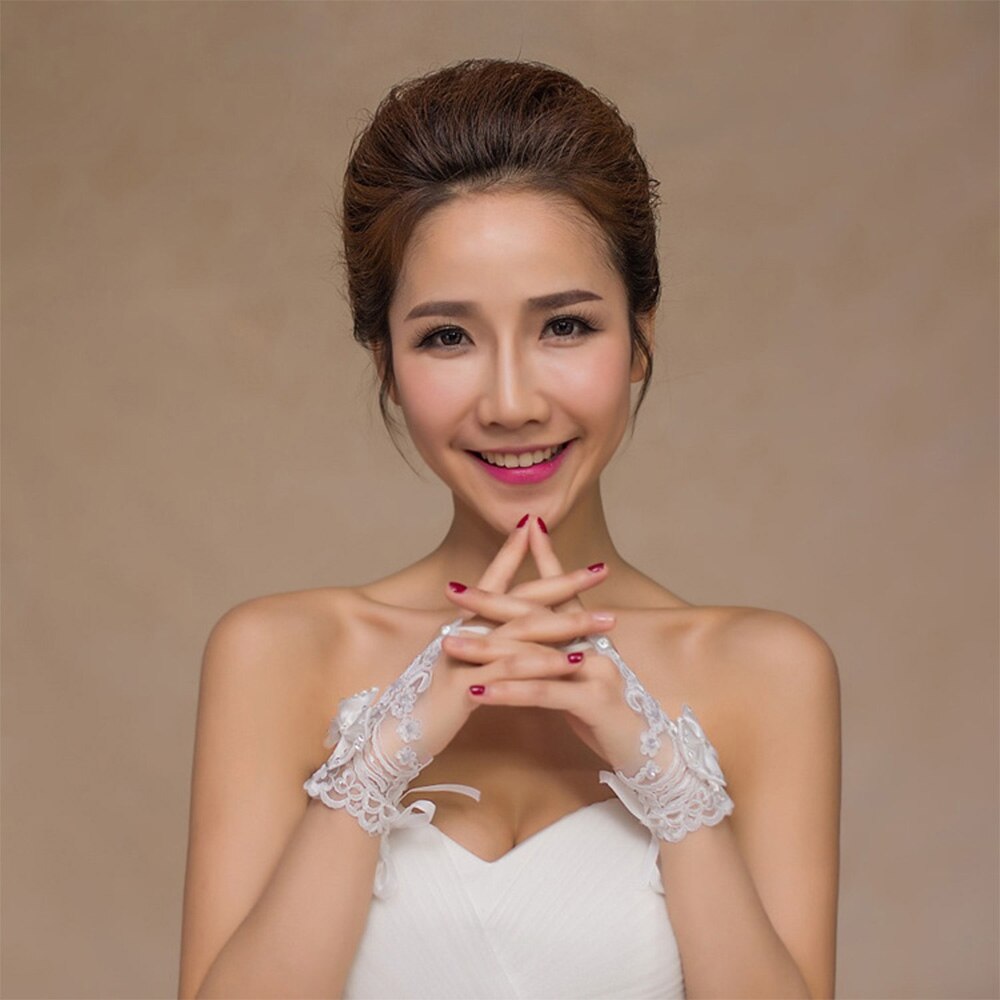 Lace Short Bridal Gloves Bow Wristband Wedding Glove For Women Girl Party Evening Dress Jewelry Brides Accessories