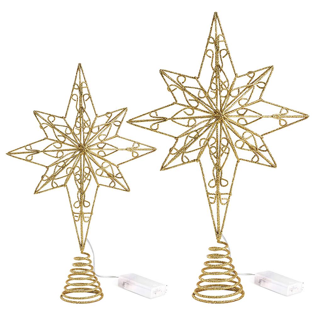 Ijzer Kerstboom Topper Star Led Glow Knipperende Kerstboom Top Decoratie Battery Operated 5 Point Star Kerst Decor