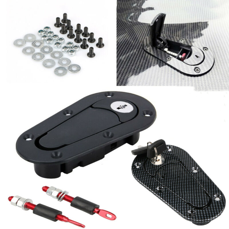 Carbon Fiber Hood Pin Plus Flush Mount Latch Kit Lock With Key Universal Fit