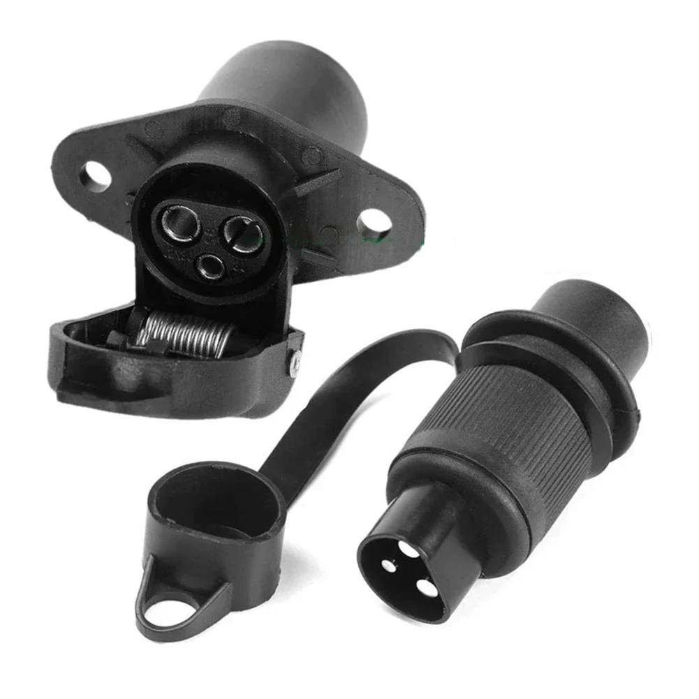 Socket 3-hole Socket 3 Socket Connector Truck Tractor 12V 12v 3 Pin Trailer Plug 12V Black Brand Plastic Truck Tractor
