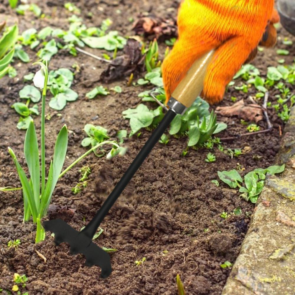 Durable 5-Tine Cultivator Garden Hand Rake With Wood Handle Mini Gardening Tool For Planting Flower