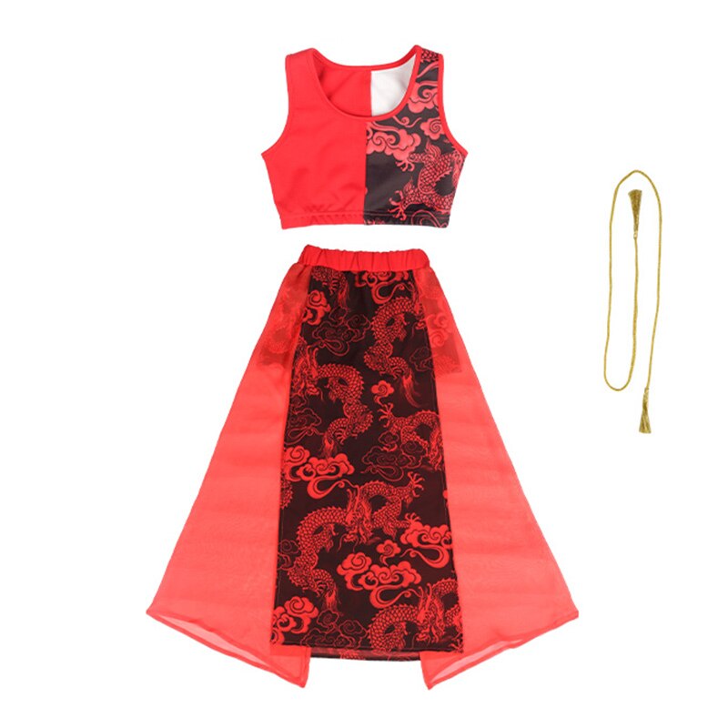 Traje de escenario para niños estilo chino Retro, trajes rojos de estilo Hip Hop para niñas, ropa para actuaciones de Jazz, pasarela, Festival, DNV14415: 3 Pcs / 130cm