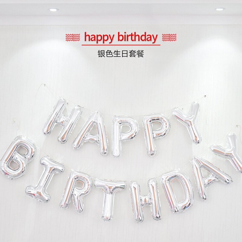 13pcs/set 16inch Letter HAPPY BIRTHDAY Foil Balloons Birthday Party Decoration Alphabet Balloon Supplies children Banner: silver