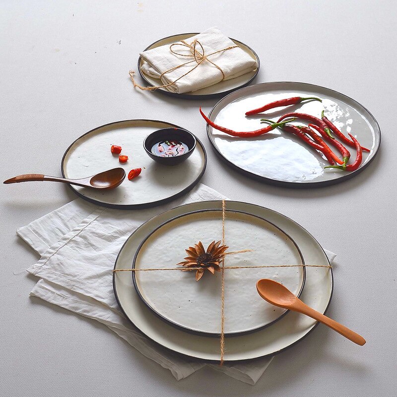 1 Pc Europese Stijl Keramische Retro Plaat Tablewar Platte Schijf Western Restaurant Schotel Ronde Plaat Schotel