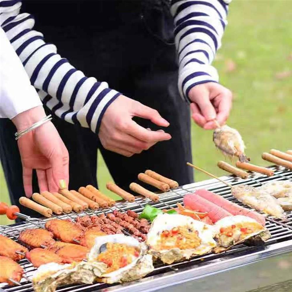 50 stk udendørs picnic grill grillspyd stegt flad pind rustfrit stål nål træhåndtag brochette tang kebabe værktøj