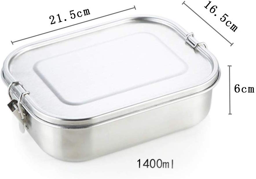 1.4L Stainless Steel Lunchbox With Removable Separator Food-Container Leak-Proof Lunch Box Reusable Meal Prep Container