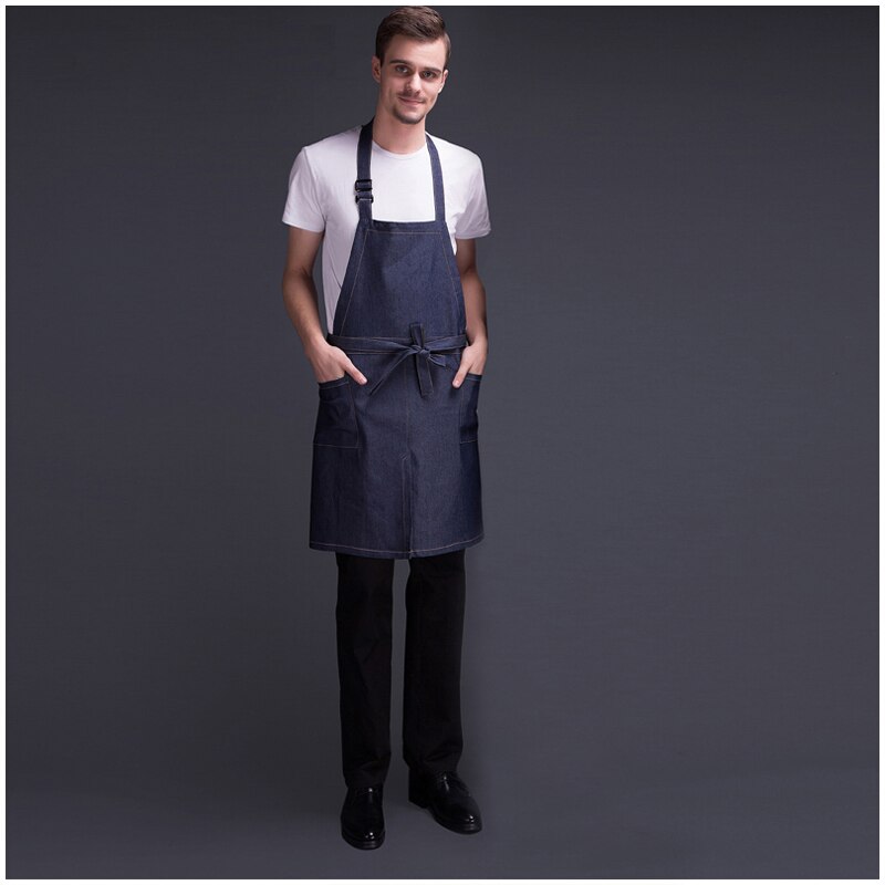 apron chef 70CM denim hanging neck apron unisex kitchen clothes chef waiter smock stretch fabric