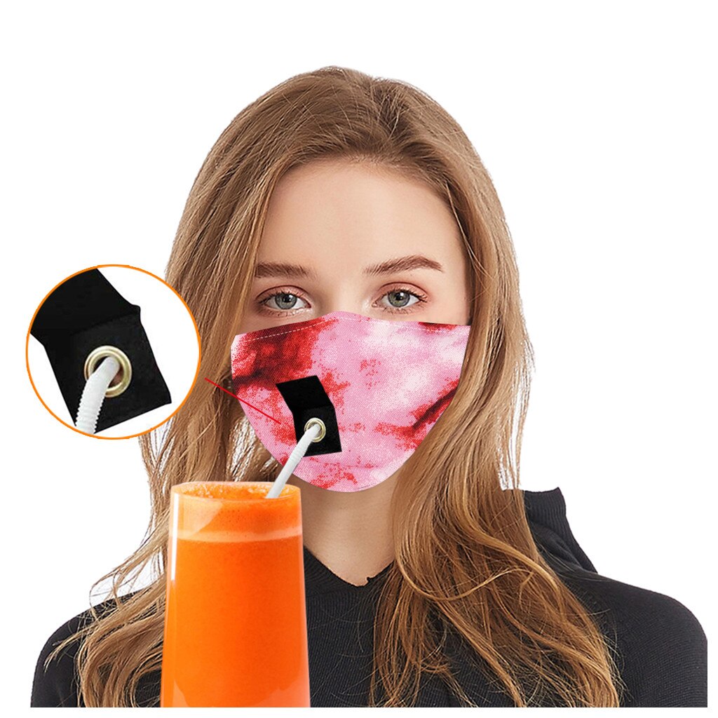 Adult Women Drinking with Hole for Straw Breathable washable straw cloth Protect Dustproof Cotton Face For Faces Protection: A