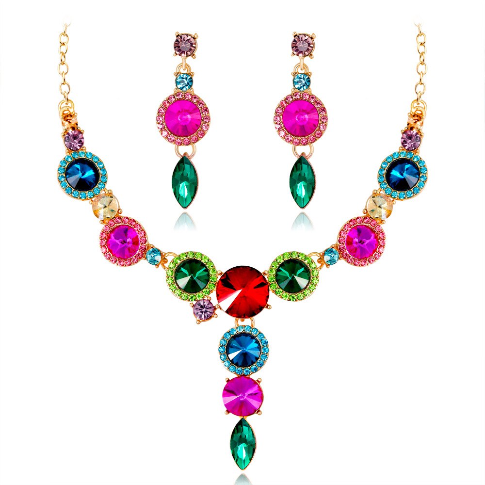 FARLENA Multicolor Ronde Crystal Ketting Oorbellen voor Vrouwen Bruiloft Accessoire Mode Strass Bruids Sieraden sets: multi