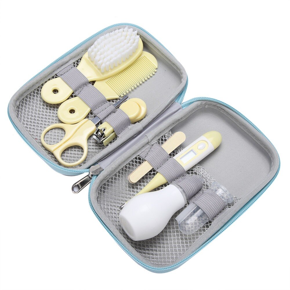 Conjunto de 8 unidades para el cuidado de la salud de bebés, Kit de aseo portátil para recién nacidos, tijeras para cortar uñas, peine cepillo de pelo, Set de cuidado de seguridad