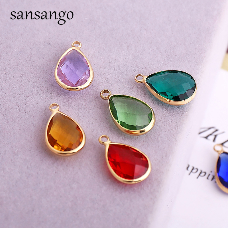 10 unids/lote de dijes de gota de agua, colgantes de aleación de cristal, pendientes DIY, collar para accesorios de fabricación de joyas