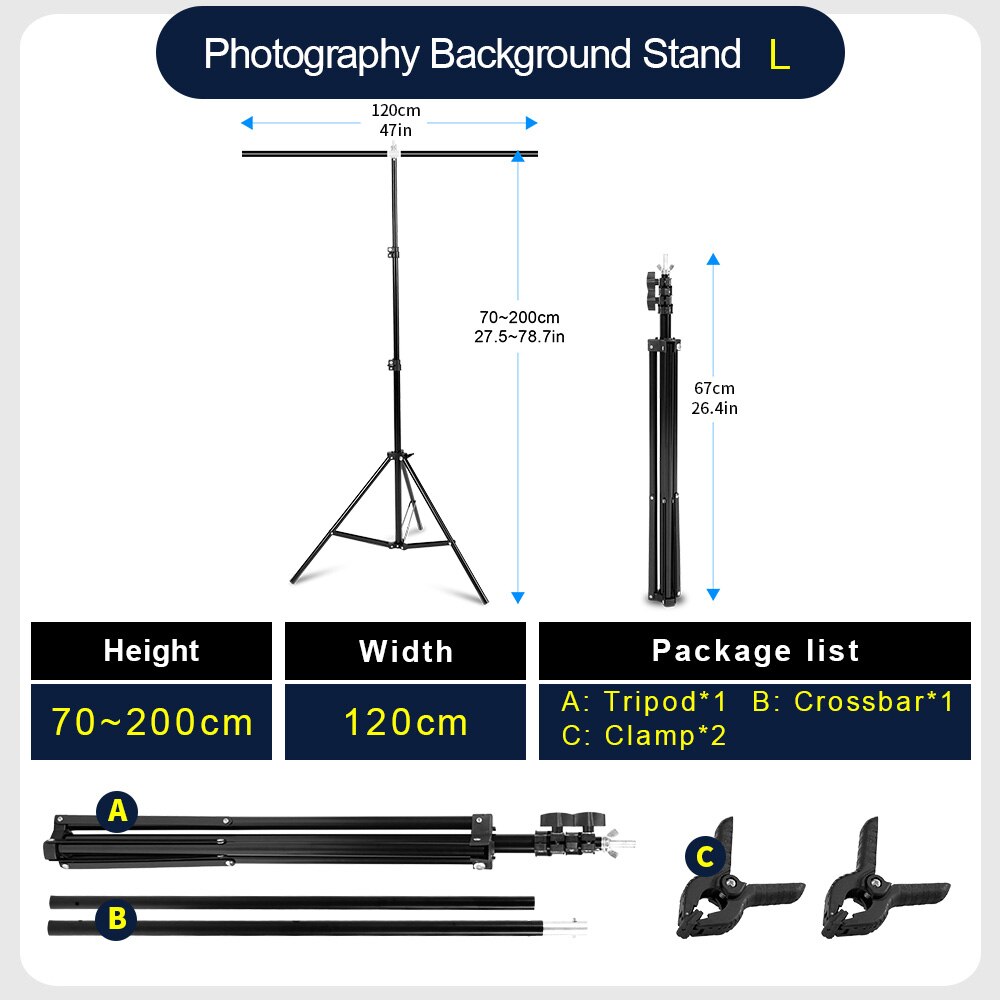 Professionele Fotografie Foto Achtergrond Staat T-Vorm Achtergrond Frame Ondersteuning Systeem Stands Met Klemmen Voor Video Studio: 120x200 CM