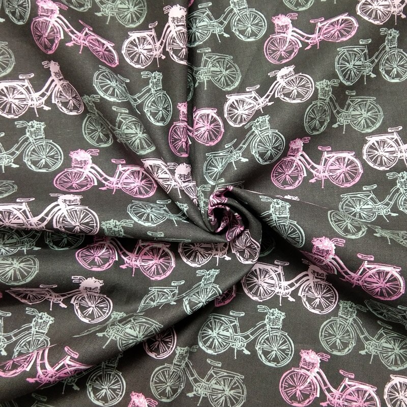 50X105Cm Royal Grijs Roze Fiets Gedrukt Katoen Stof Fiets Stof Patchwork Diy Sedwing Apparel Dress Party Thuis decoratie