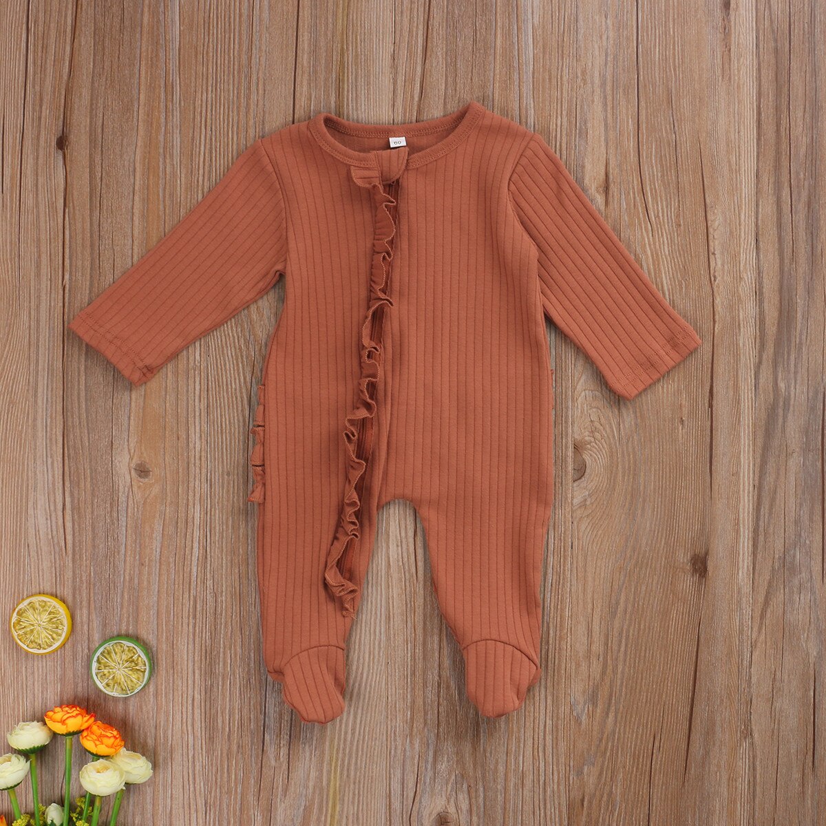 Pasgeboren Baby Meisjes Jongens Deken Dwarsliggers Solid Lange Mouwen Rits Ruches Warme Herfst Nachtkleding 0-6M