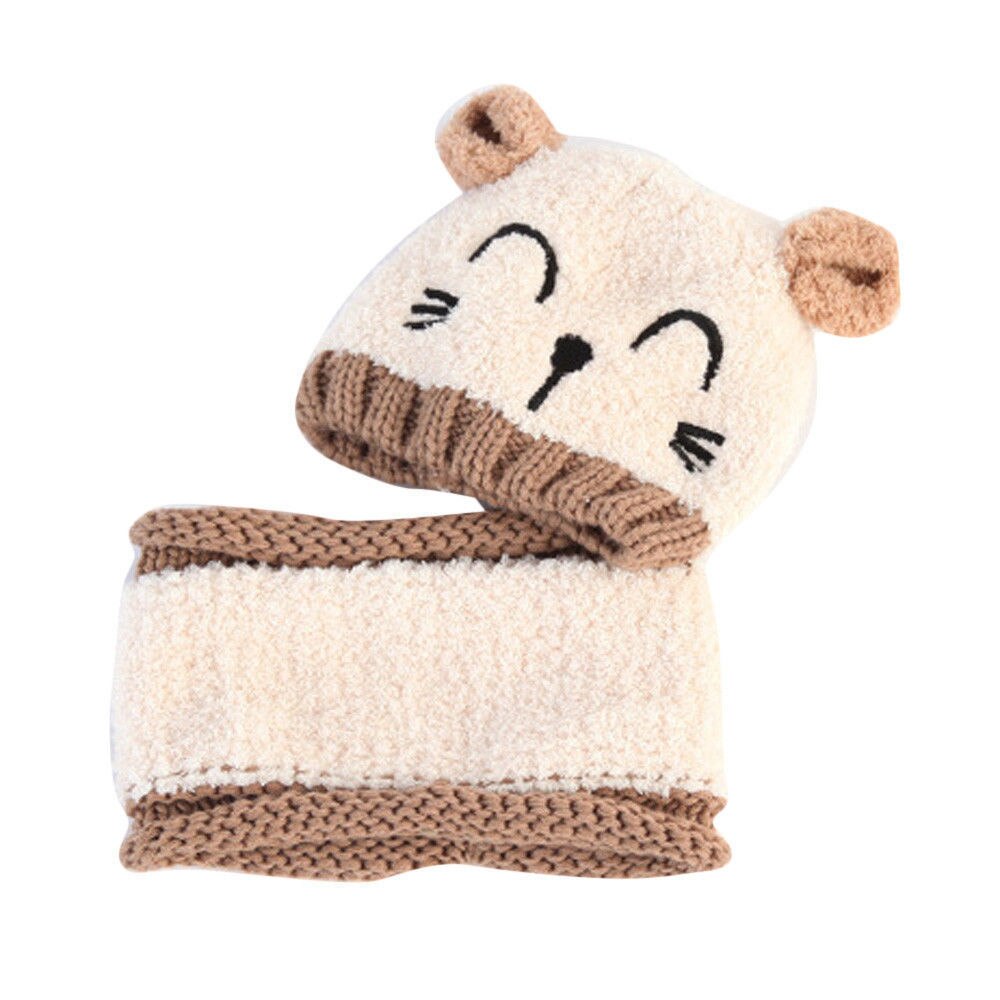 Adorable chapeau à capuche pour bébés filles | Chapeau pour hiver, écharpe à rabat d'oreille, capuchon tricoté, costume mignon pour 1-3 T: Beige