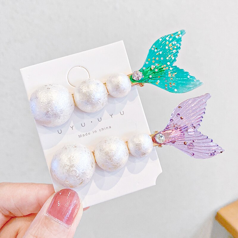Pasadores de cola de pez con perlas para niña y mujer, diadema dulce, pinzas para el pelo de sirena, horquillas, accesorios para el cabello a la
