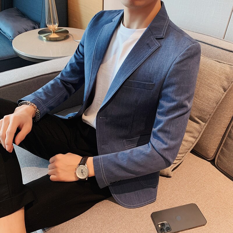 Traje de estilo coreano para hombre, chaqueta ajustada, vestido de , chaqueta de traje de Color blanco sólido, ropa de de , 2022