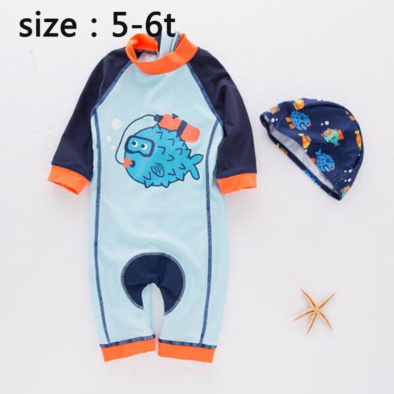 2 3 4 5 6 Years Old Baby Boys Swimwear Cartoon Puffer Fish Pattern Swimsuit Children Spa Swimsuit: blue05