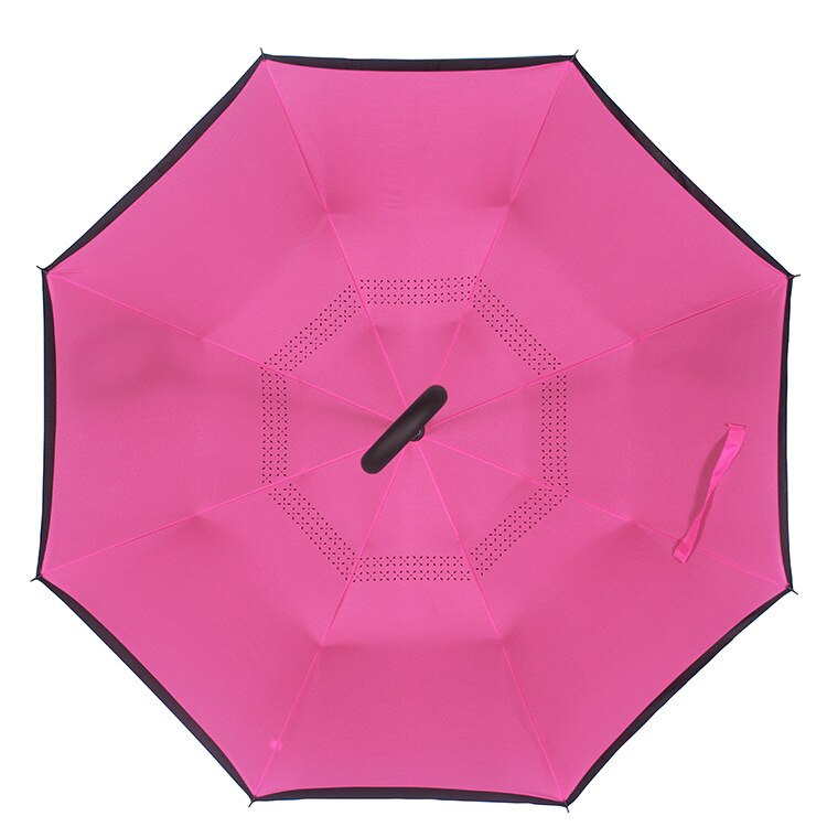 Vindtæt omvendt foldning dobbeltlag omvendt paraply selvstående regnbeskyttelse c-krog hænder til bil: Lyserød