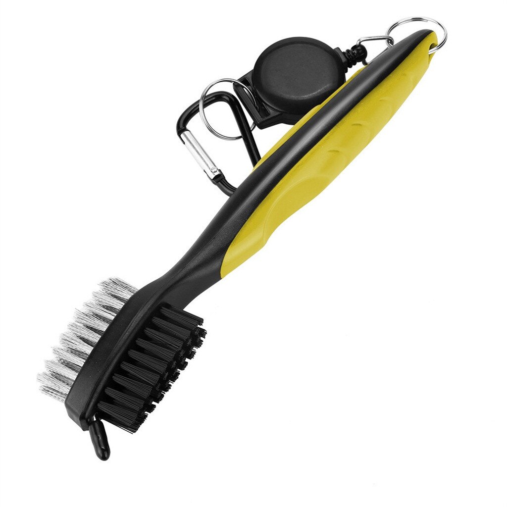 4 pièces Golf brosse de nettoyage Club rainure nettoyant rétractable tyrolienne mousqueton outil de pratique Golf accessoires Golf entraînement aides Fre: Yellow 
