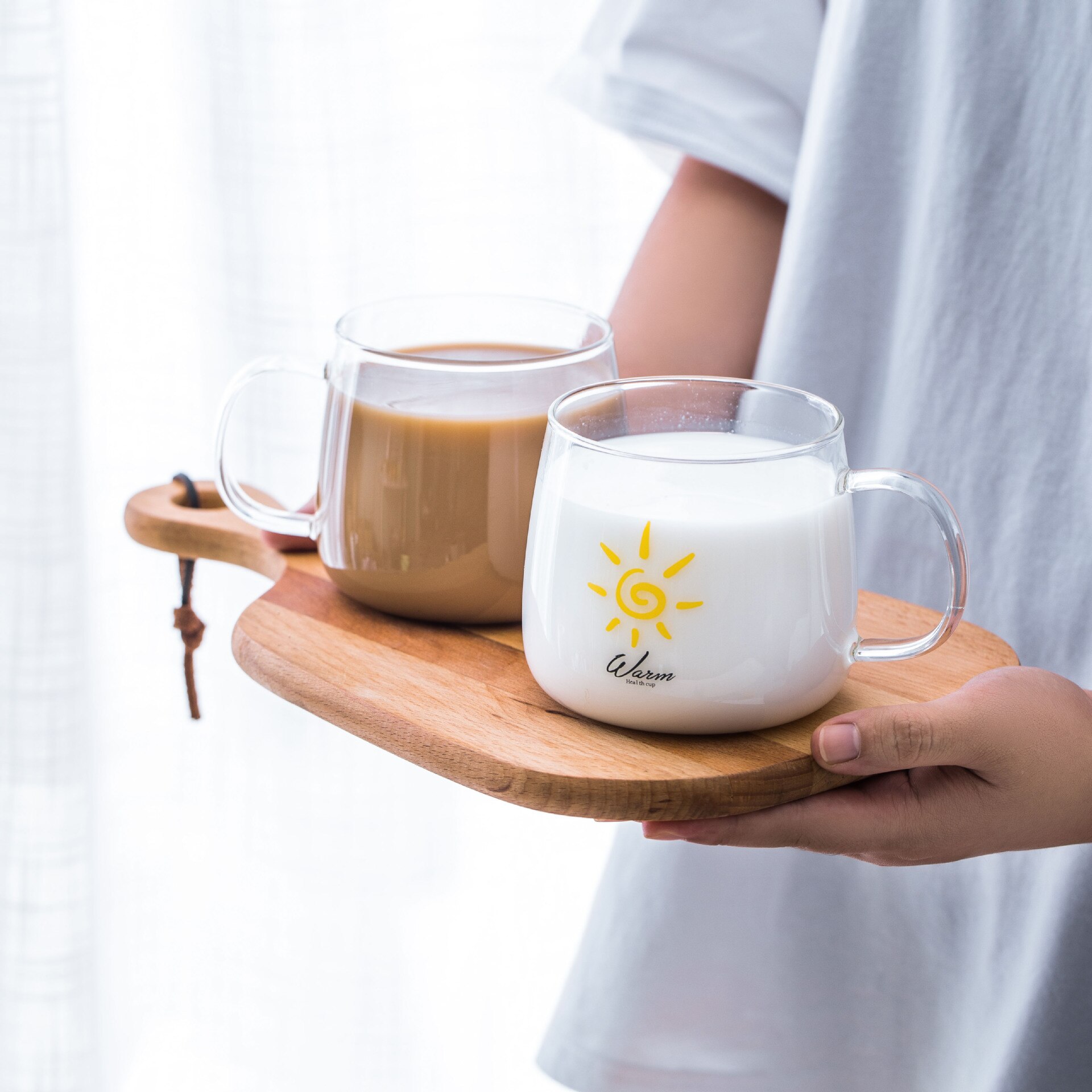 Pyrex Glass Transparent with Handle 450ml Sunshine Coffee Cup Teacup Breakfast Milk Cup Nordic Simple