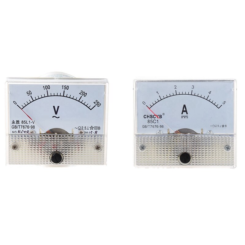 85L1 Ac 0-250V Rechthoek Analog Volt Panel Meter Gauge Met 85C1-A Analoge Huidige Panel Meter Dc 5A amp Ammeter: Default Title