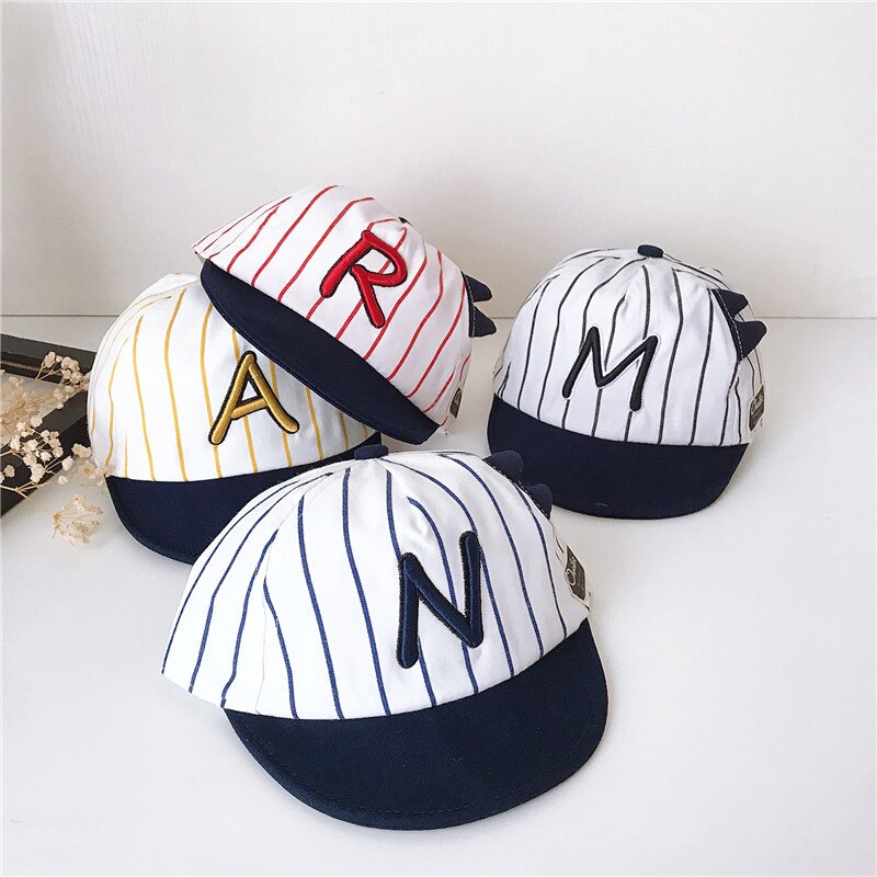 Leuke Brief Borduurwerk Baseball Baby Caps Zomer Streep Baby Jongens Zon Hoeden Peuter Infant Verstelbare Hip Hop Cap