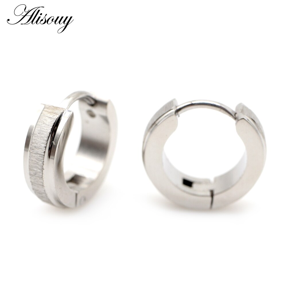 Alisouy 2 Stuks Borstel Kleine Huggies Hoop Earring Voor Vrouwen Meisjes Rock Punk Rvs Oorbellen Voor Mannen Mannelijke Unisex accessoires