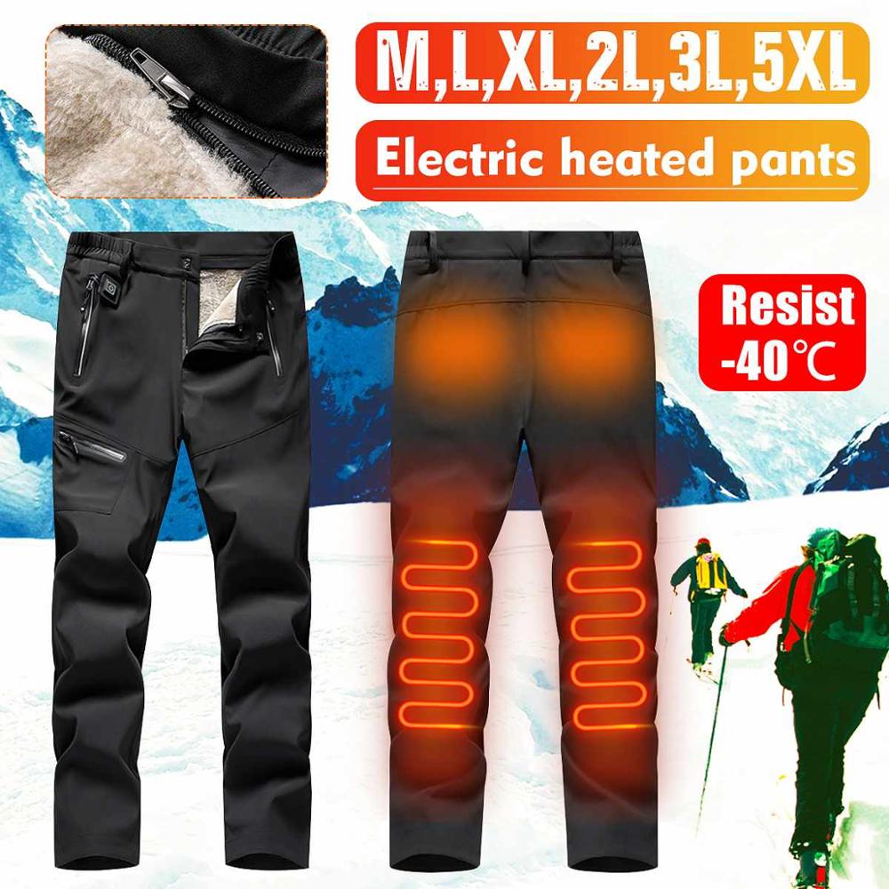 Men USB Electric Heating pant Winter Thick USB Intelligent Heated Warm Trousers Velvet Warm Knee Trousers Pant for Outdoor Sport