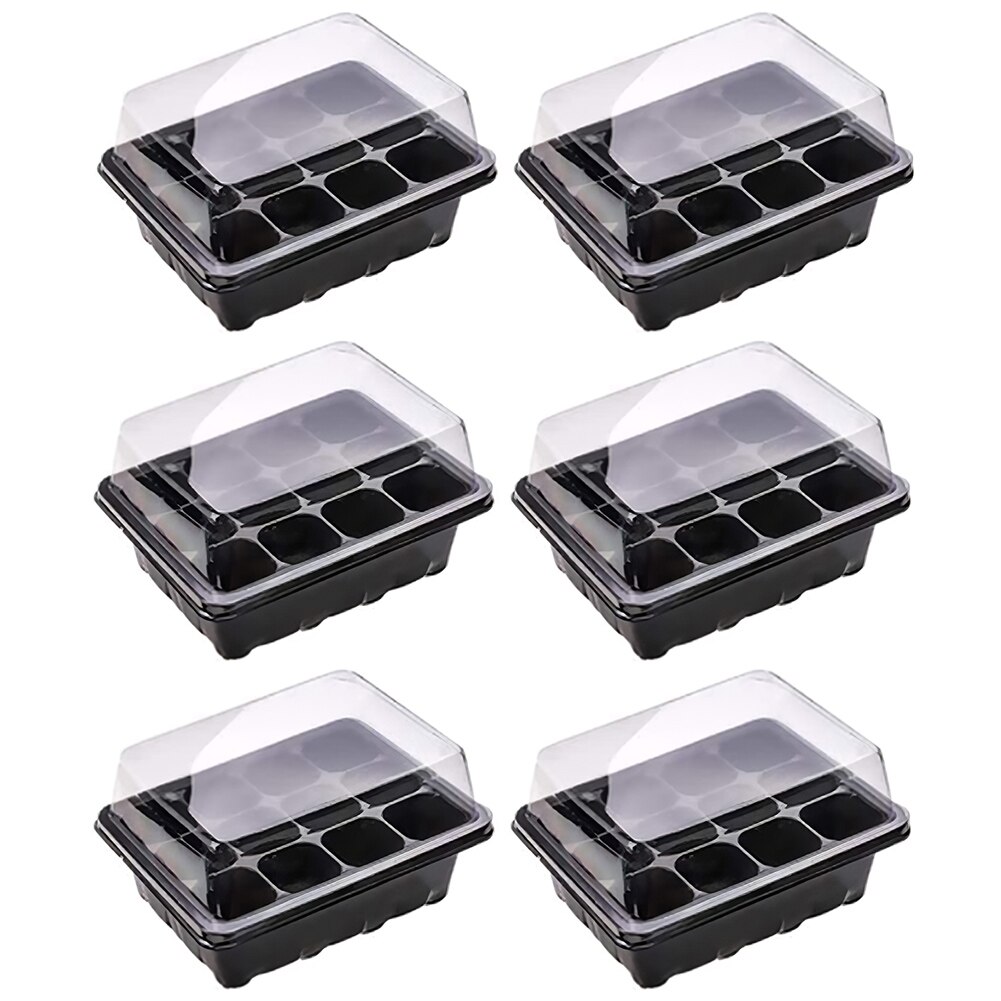 3/6PCS 12 Holes Plant Seed Grow Box Plastic Propagator Growing Trays With Lids For Garden Nursery Vegetable Fruit Planting: 6PCS