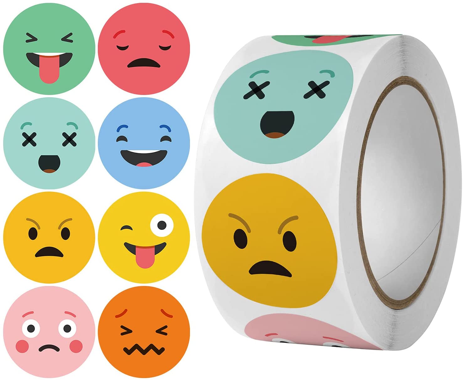 1 Roll/500Pcs Smiley Gezicht Stickers Gelukkig Gezicht Dank U Sticker Roll Cirkel Stippen Papieren Etiketten Beloning Stickers leraren Sticker: C28