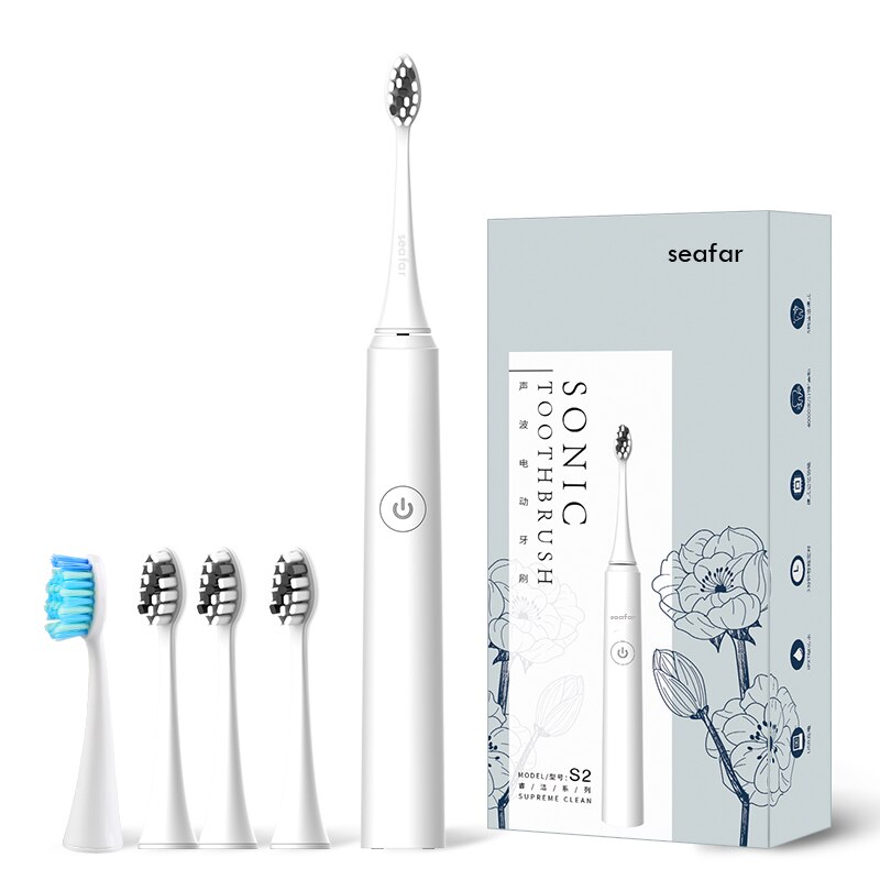 Seago elektrisk sonisk tandbørste 5 tilstand genopladelig automatisk udskiftning tandbørste voksen vandtæt hvidere bedst: Hvid 3
