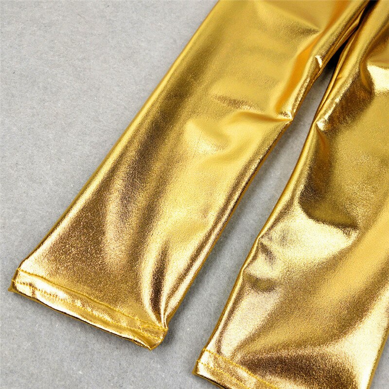 Flickor leggins glänsande guld silver skinny punkbyxor pojkar byxor vår sommar barn barn babykläder för 3-12 år