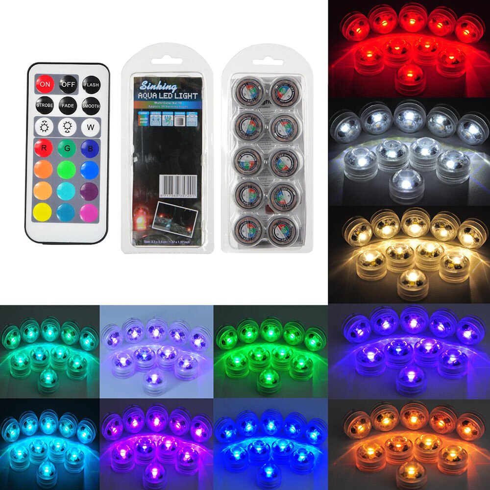 10Pcs/lot Mini Submersible Led Lights with Remote Waterproof Underwater Led Tea Lights Vase Pool Pond Decoration Lighting: Default Title