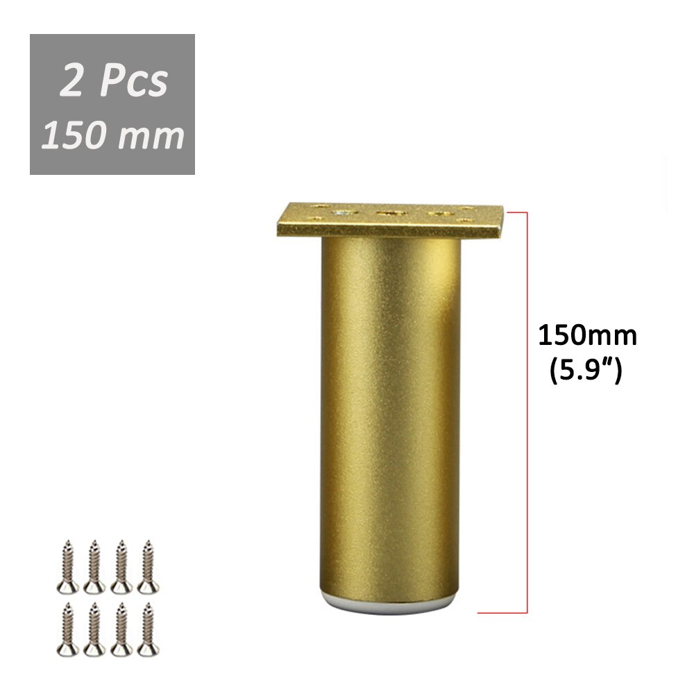 Pieds de meubles modernes en aluminium, 80-300mm, 2/4 pièces, réglables, couleur or, pour canapé, meuble TV, commode, lits: 2Pc 150mm with screw