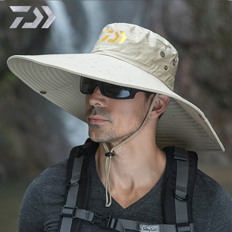 Daiwa mænds camouflage fiskeri hat sommer justerbar solbeskyttelse sol hat stor randen sol hat turist fiskeri hat: Fotofarve 2