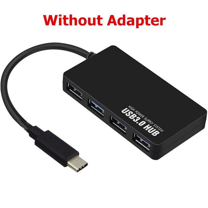 USB-C HUB 3.0 4 Poorten OTG USB 3.0 HUB EU/AU/US/UK DC 5 V Power adapter Type C Splitter Voor Macbook Xiaomi Laptop Accessoires: Without Adapter