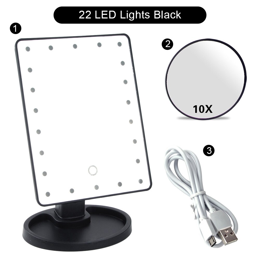 Makeup Mirror 22 LED Light Cosmetic Vanity Mirror Touch Screen Flexible Magnifying 1X/2X/3X/10X USB Or Battery Use Adjustable: BK 22 Light Set A