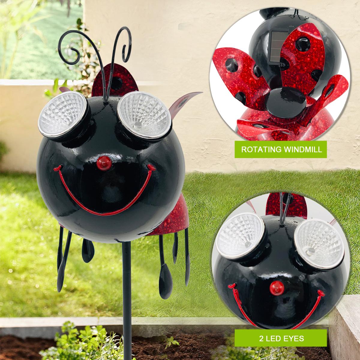 Goodeco Metal Ladybug Garden Stakes With Solar LED Lights Rotating Wings Lawn Yard Outdoor Decor Ladybugs Jardin Stake Ornament