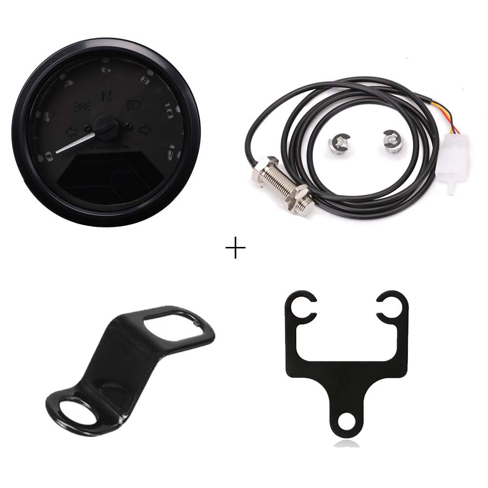 8-18V Universal Multi LCD Digital Tachometer Speedometer Odometer for 2,4 Cylinder Motorbike 12000RPM Motorcycle Accessories: With 2 Support