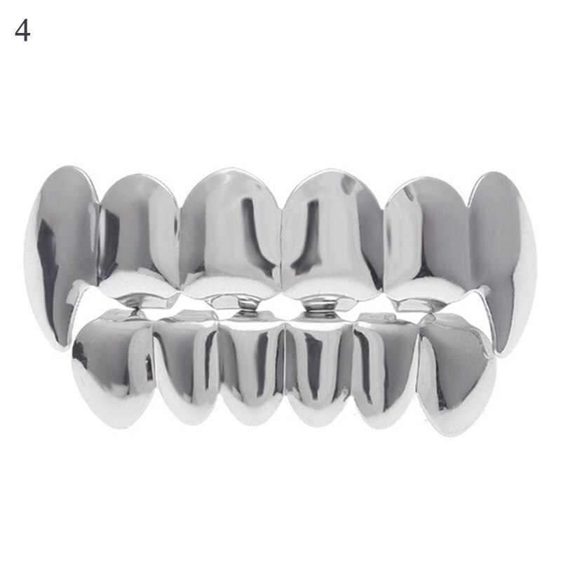 Hip Hop männer 6 Top & Bottom Zähne Gold Silber Farbe Falsche Zähne Grillz Set Bump Gitter Dental Grills für Frauen Körper Schmuck: Silber überzogen