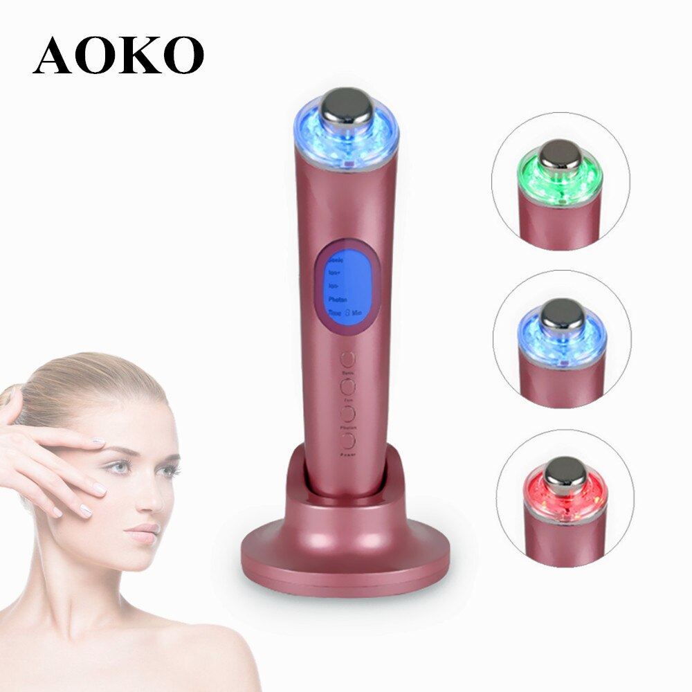 AOKO 3 in 1 Ultrasone LED Photon Gezicht Huidverjonging Schoonheid Machine Ion Schoonheid Apparaat Antiaging Anti Rimpel Gezicht Massage
